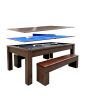 7ft 3-in-1 Multi-Functional Pool Table with Benches (Pool Table + Ping Pong Table + Dining Table)