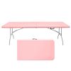8ft Pink Folding Table, Portable Plastic Table for Camping, Picnics, Parties, High Load Bearing Foldable Table
