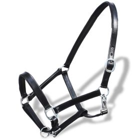 Headcollar Stable Halter Real Leather Adjustable Black Cob