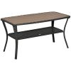 Outsunny Patio PE Rattan Coffee Table with Storage Shelf, Hand-Woven Wicker Outdoor Side Table, 2-Layer Storage Table with Wood-plastic Composite Top
