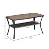 Outsunny Patio PE Rattan Coffee Table with Storage Shelf, Hand-Woven Wicker Outdoor Side Table, 2-Layer Storage Table with Wood-plastic Composite Top