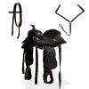 Western Saddle; Headstall&Breast Collar Real Leather 12" Black