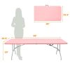 8ft Pink Folding Table, Portable Plastic Table for Camping, Picnics, Parties, High Load Bearing Foldable Table