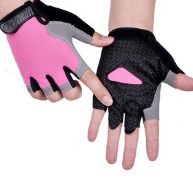 HOT Cycling Anti-slip Anti-sweat Men Women Half Finger Gloves Breathable Anti-shock Sports Gloves Bike Bicycle Glove (Color: Type A--Pink, size: L)