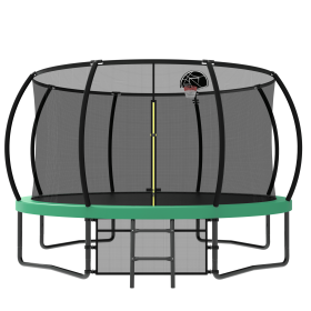 12FT Recreational Kids Trampoline with Safety Enclosure Net & Ladder, Outdoor Recreational Trampolines (Color: as Pic)